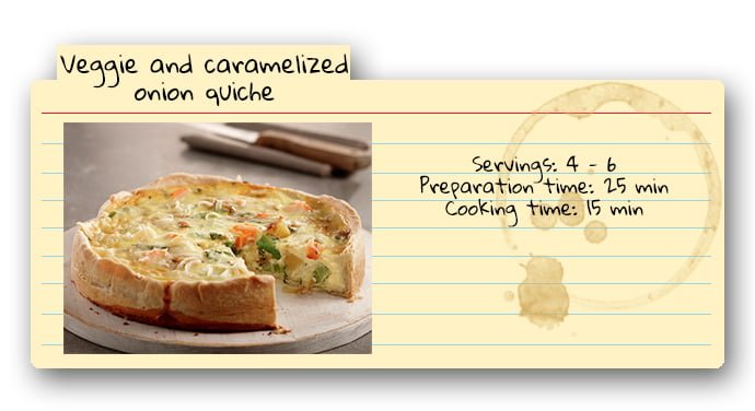 Veggie and Caramelized Onion Quiche Recipe Card