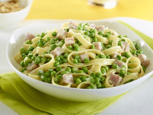 Fettuccini Alfredo with Ham and Peas