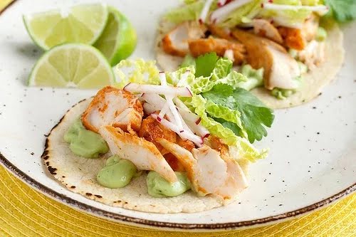 Spicy Fish Tacos with Avocado-Yogurt Sauce