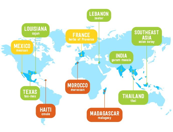 World map of spice mixes