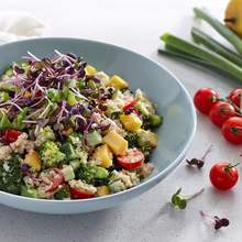 Quinoa, broccoli and radish microgreens bowl