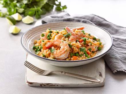 Riced cauliflower bowl with shrimp and lemongrass