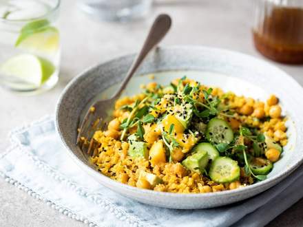 Power bol de chou-fleur en riz, avocat et mangue par K pour Katrine