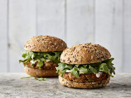 Cauliflower burgers with spicy mayo