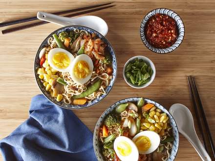 Vegetable ramen with spicy miso and lime broth