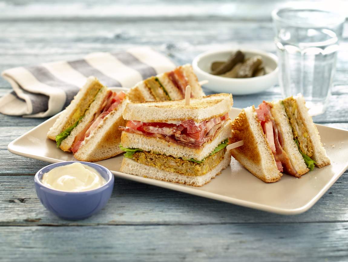 Club sandwich with veggie burger