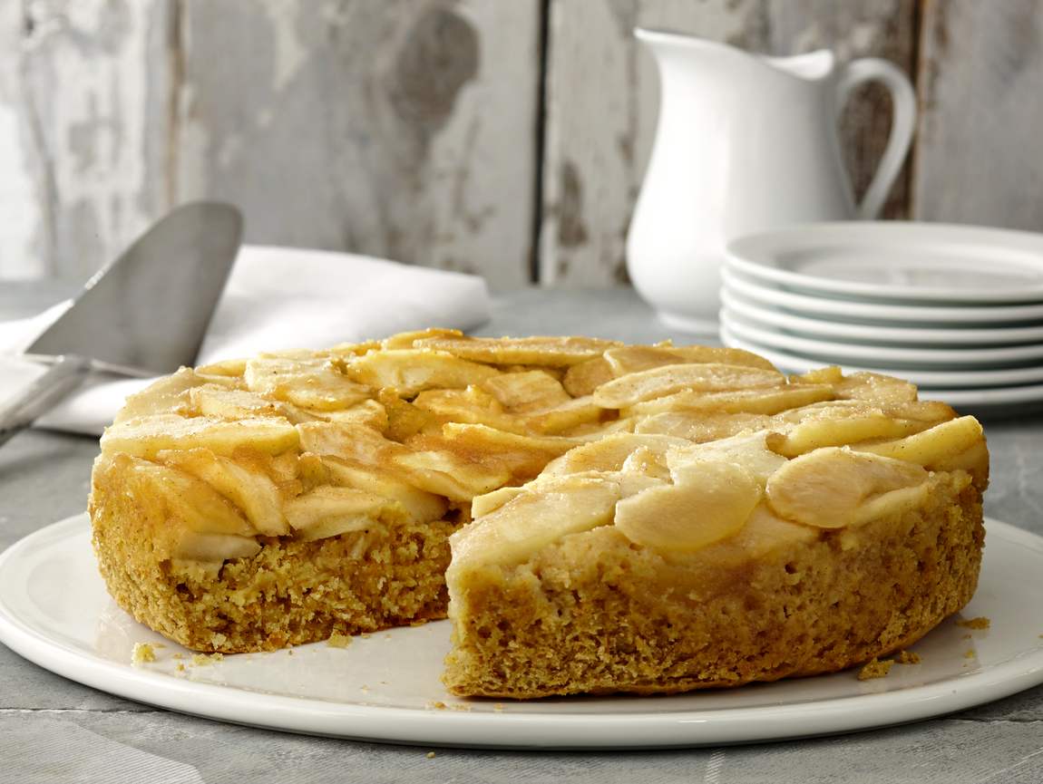 Upside-down apple corn cake