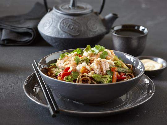 Soba noodle, vegetable and salmon bowl | Arctic Gardens