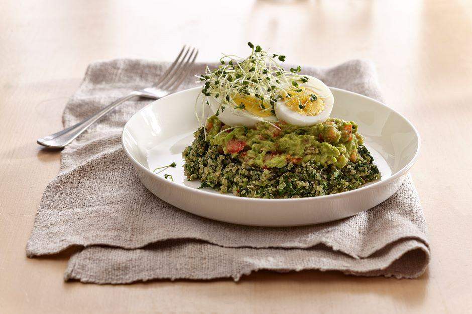 Quinoa and spinach breakfast bowl
