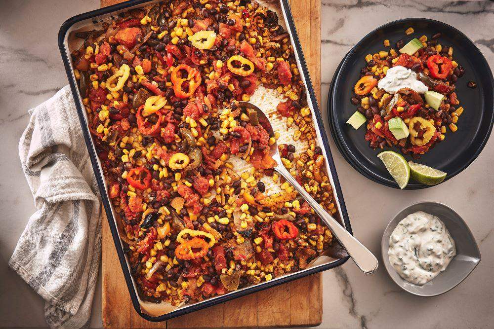 Tex-Mex sheet pan with grilled corn