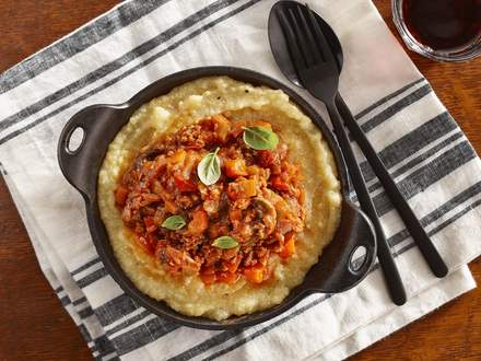 Polenta and vegan bolognese sauce